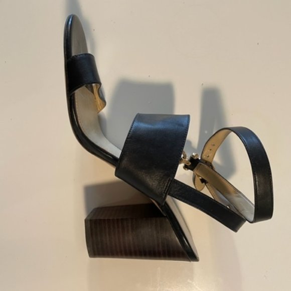 Black Coach Leather Block Heel Sandals - Picture 4 of 5